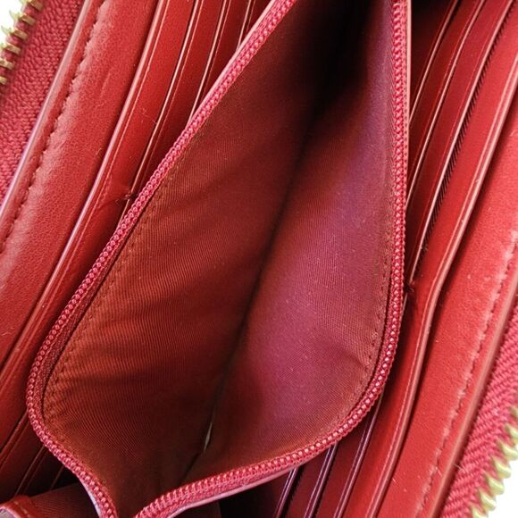 Coach Long Accordion Zip Around Wallet In Signature Canvas With Maroon Accent - Picture 6 of 10